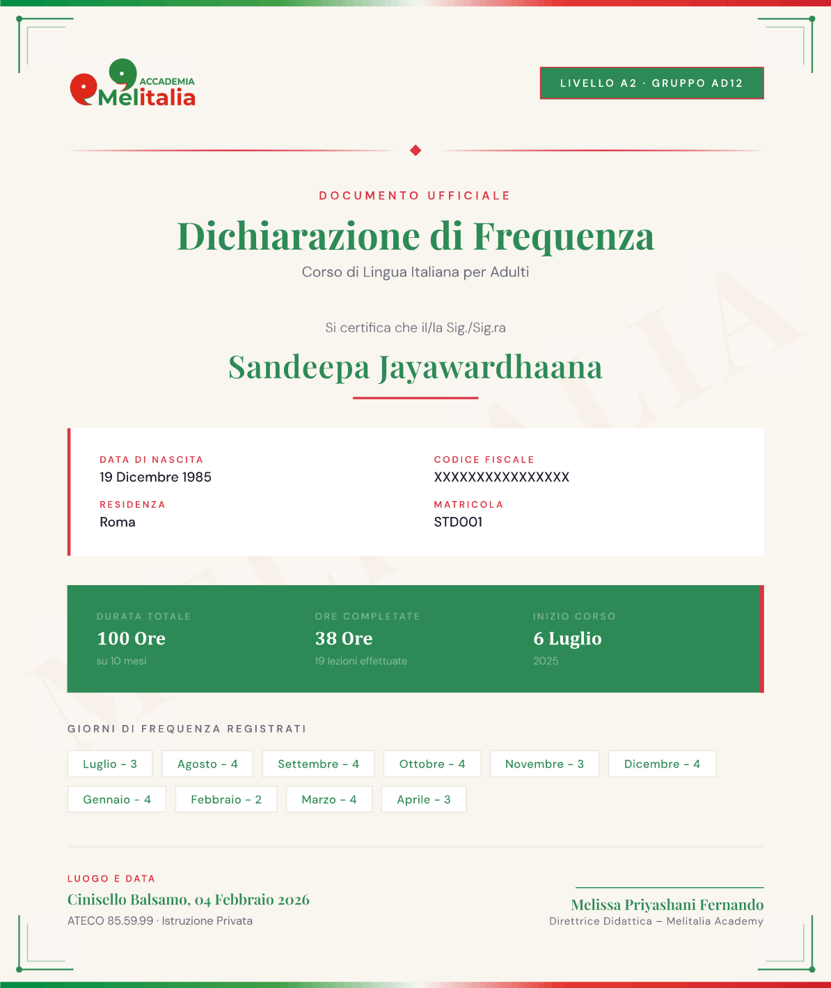 Adulti course certificate